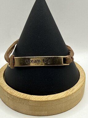 Dream Big Gold Bar Leather Suede Cord Adjustable Bracelet Boho Minimalist